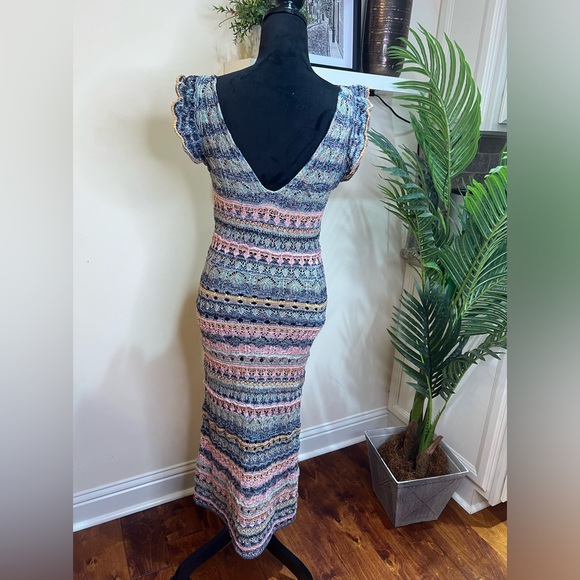 ZARA RUFFLED POINTELLE KNIT BODYCON MIDI DRESS MULTICOLORED Small - Picture 12 of 12